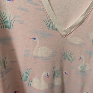 Pink V-Neck Top with Swan Print